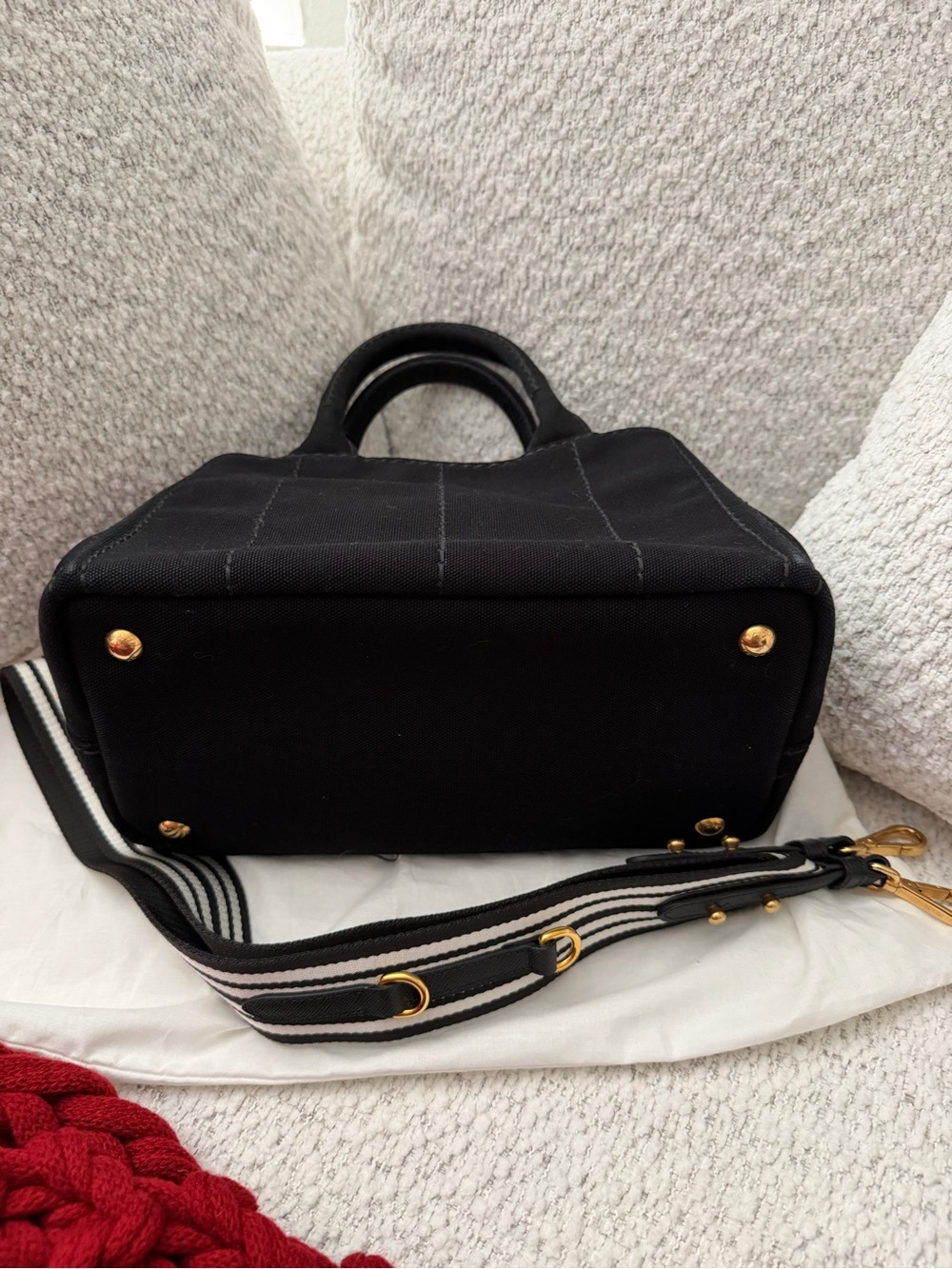 Prada Black Canvas Tote with Gold Logo - Picture 7 of 15